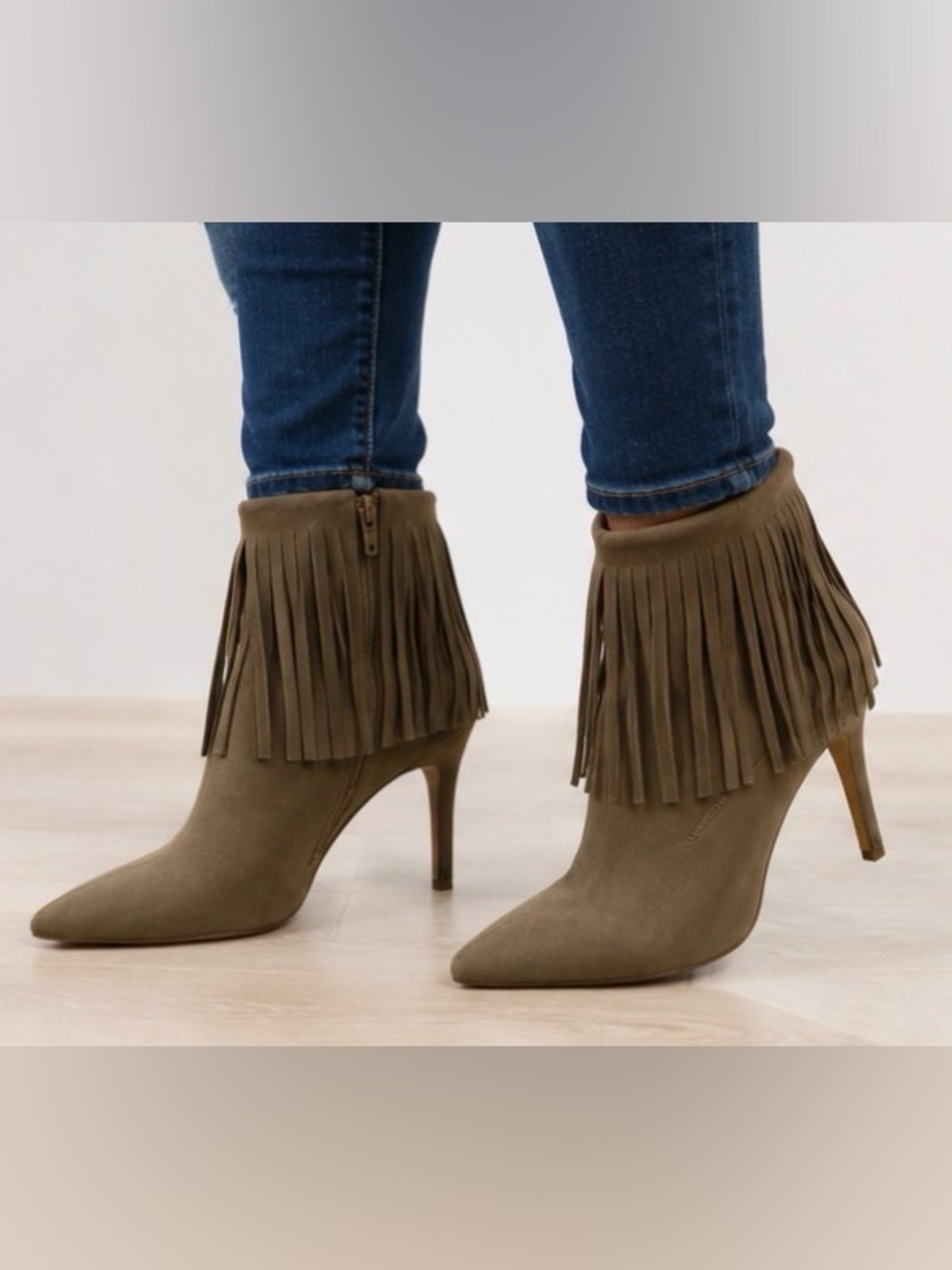SUEDE ANKLE BOOTS WITH FRINGE AROUND